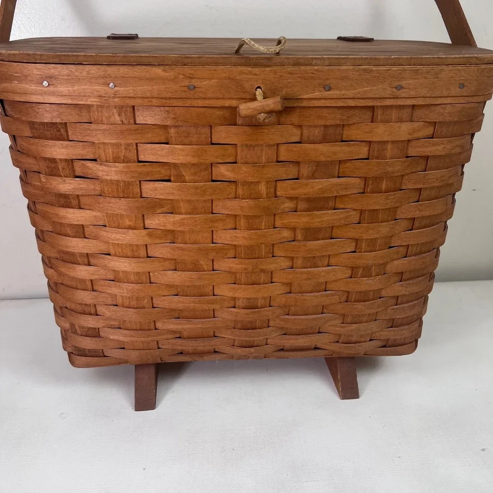 Longaberger Footed Lidded Magazine Basket Plastic Protector 1992 Dresden Ohio